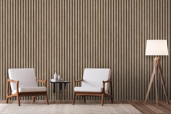 Living room design with empty frame mockup, two wooden chairs on white wall